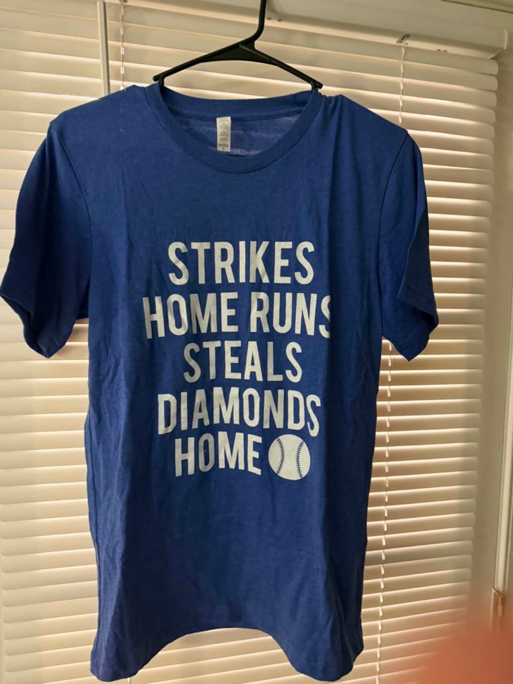 Blue Short Sleeve Graphic Tee - Strikes Home Runs Steals Diamonds Home